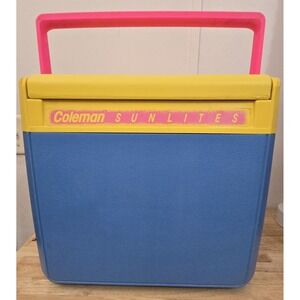Vintage 1990 Coleman Sunlites Neon Cooler Pink Yellow Blue Retro 80s 90s USA